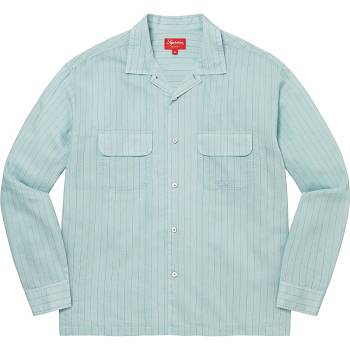 Camisas Supreme Pinstripe Linen Azules | CR373VD