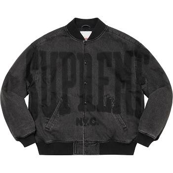 Chaquetas Supreme Washed Knockout Denim Varsity Negras | CR439AP